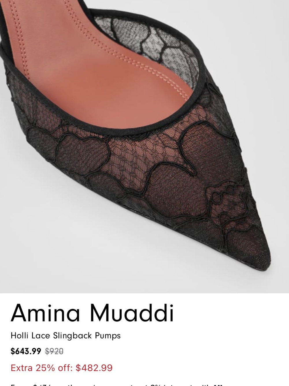 Amina Muaddi Holli Lace Sling 95 Size 37 - Picture 3 of 9
